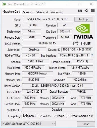 网吧吃鸡特供版 GTX1060 5G版显卡评测